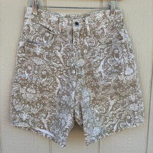 Vintage Bill Blass Shorts Women's 10 Tan Denim Paisley High Rise 90s Mom Cotton